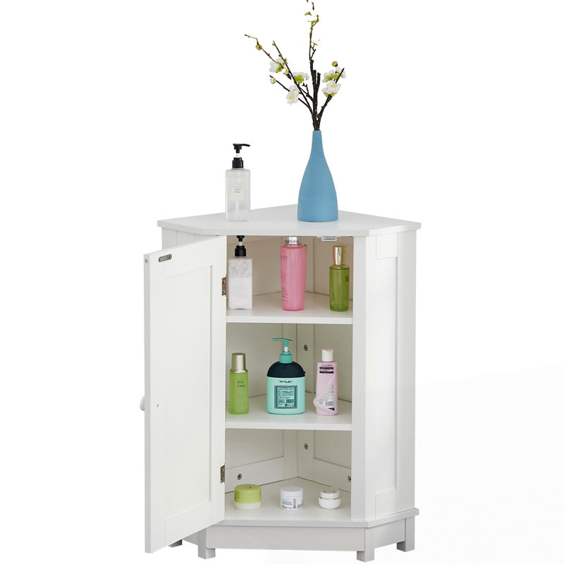 Armoire de salle de bain d'angle avec tablette réglable, White