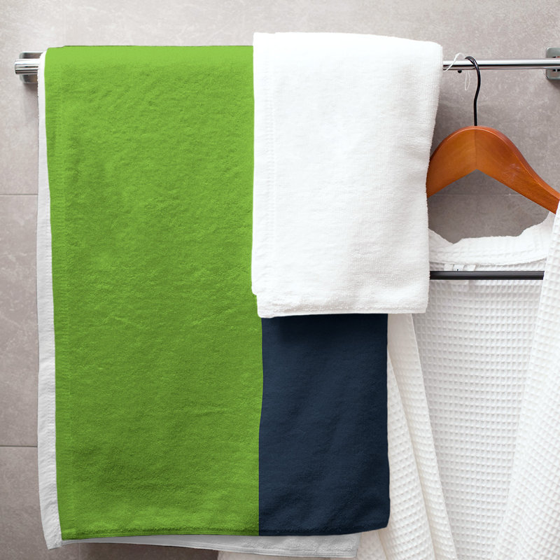Cotton Blend Lightweight Bath Towel, Green/Midnight Blue/Gray