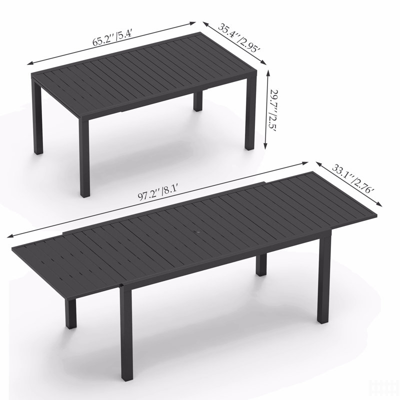Table de salle à manger extensible en aluminium 97,2 po L, Noir