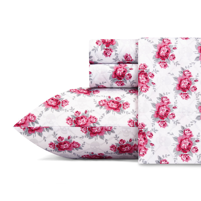 Full Black Floral Microfiber Sheet Set