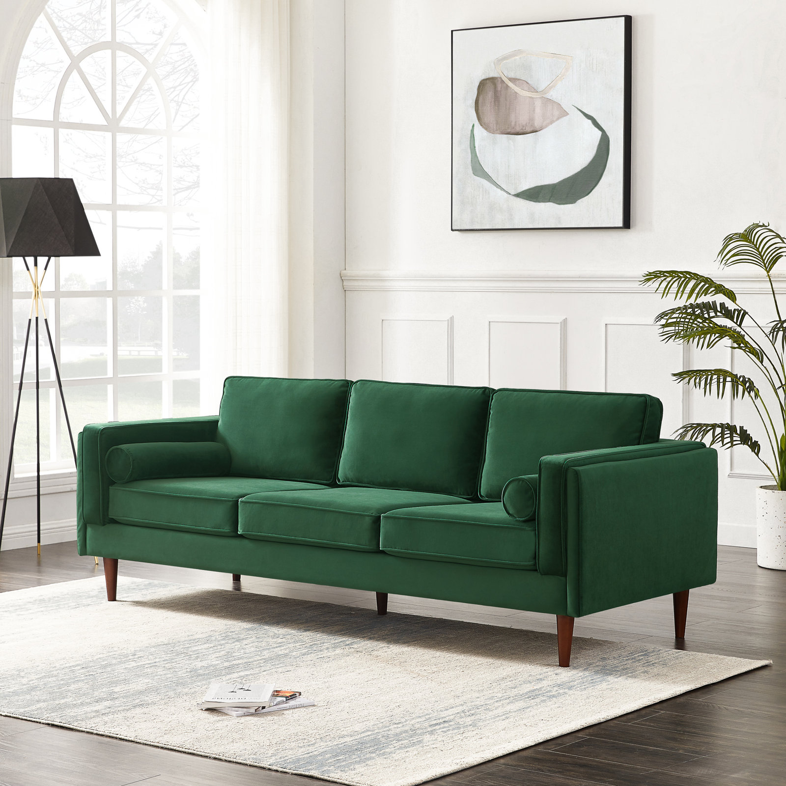 86" Velvet Sofa, Velvet Dark Green