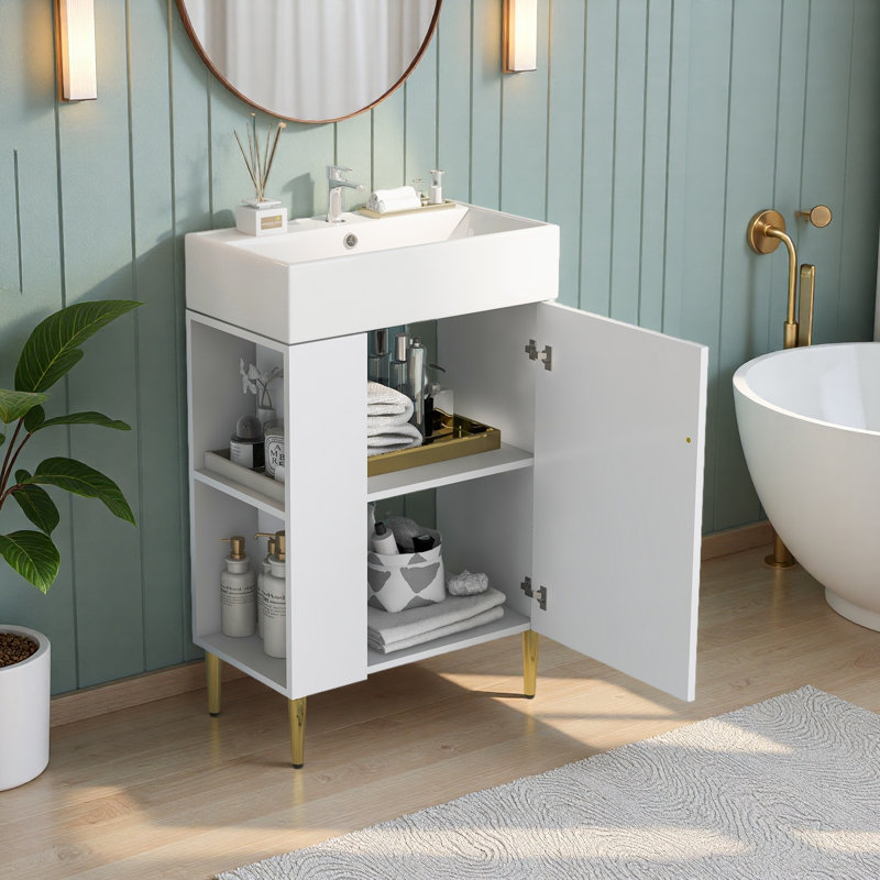 Meuble-lavabo blanc 21,6 po, armoire combinée