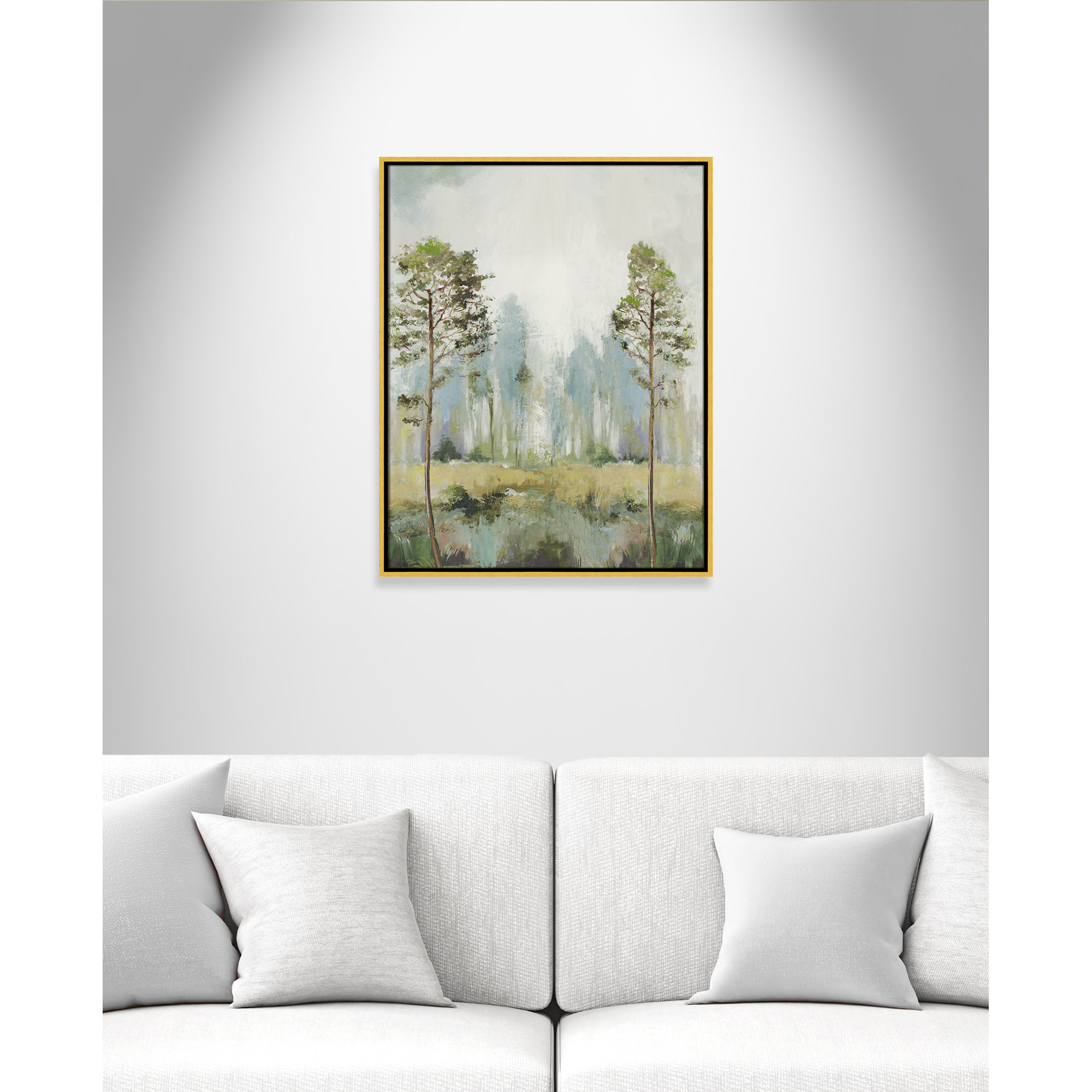 Tall Green Trees II by Teton Pearce - Floater Frame Print on Canvas, 29.5" H x 23.5" W, Gold
