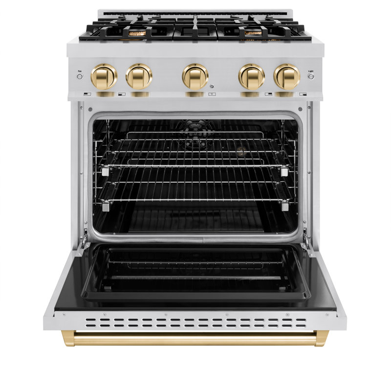 ZLINE 30” Classic Dual Fuel Stainless Steel Range w/ 4 Burner Cooktop & Convection Oven, Gold