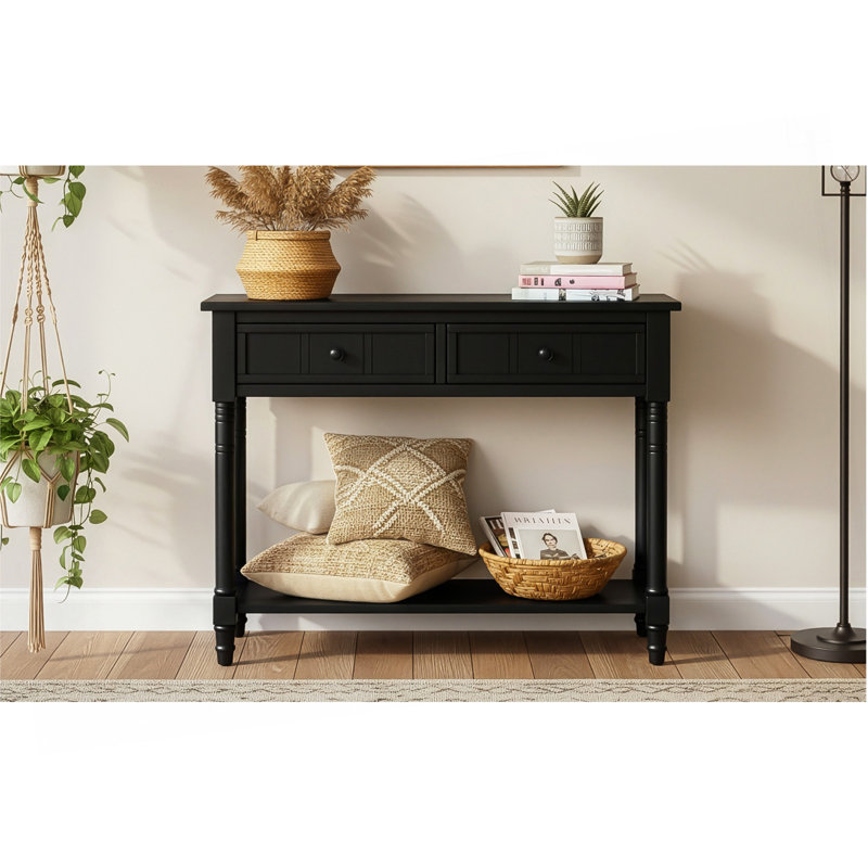 Console de style traditionnel avec deux tiroirs et une tablette inférieure (noire), Noir