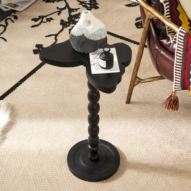 Solid Wood Pedestal End Table, Black Top/Espresso Wood Base