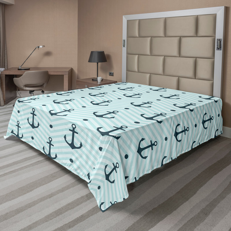 Drap-housse abstrait à chevrons en zigzag Ambesonne vert foncé turquoise, Drap plat de taille très grand