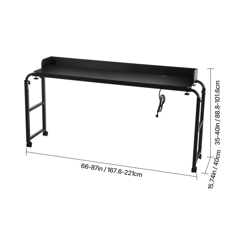 Table de lit ajustable avec prises de courant - Bureau mobile à roulettes pour ordinateur portable à usage domestique et hospitalier, noir