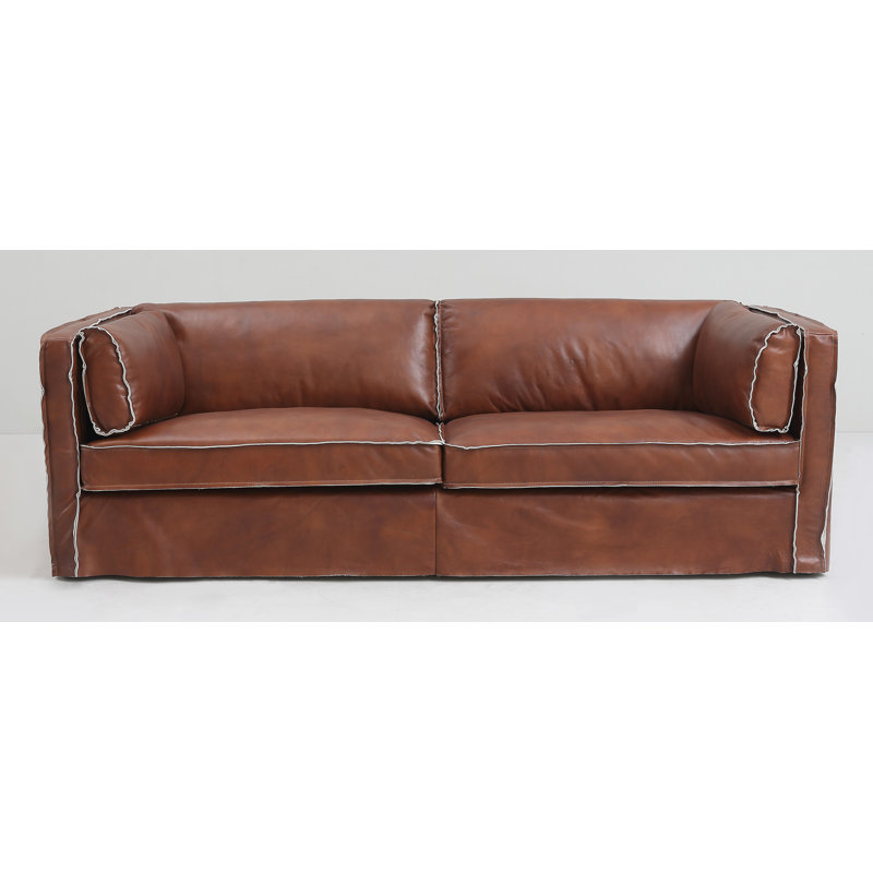 Canapé à accoudoirs carrés en cuir véritable de 88,5 po Sanders