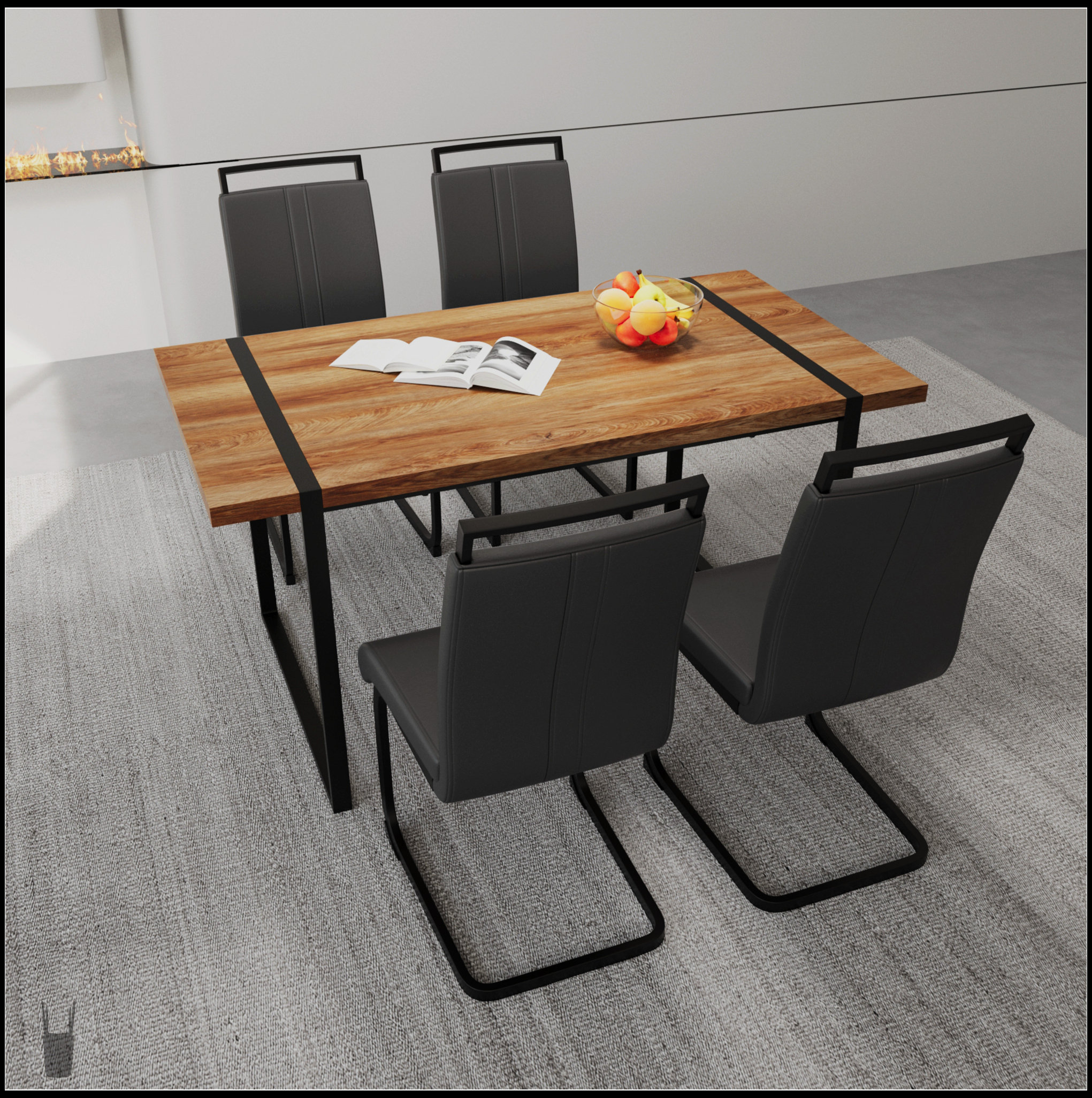 Ivy Bronx Modern Industrial Rectangular MDF Wood Dining Table With ...