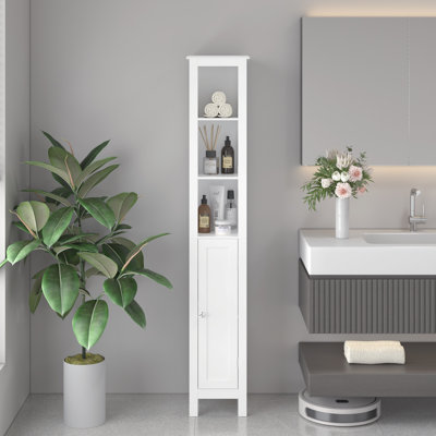 66.92" Tall Bathroom Storage Cabinet With Adjustable Shelves,Slim 1 Doors Freestanding Cabinet With Anti-Tip, Open Compartments, For Home, Small Spaces, Bathroom,Kitchen, Living Room, Bathroom Storage
