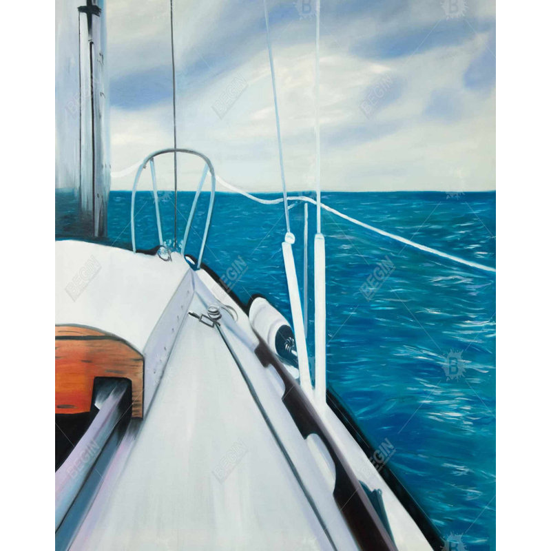 «Sail on the water» - art sur toile encadré hyperréaliste côtier, H 61,25 po x l 49,25 po
