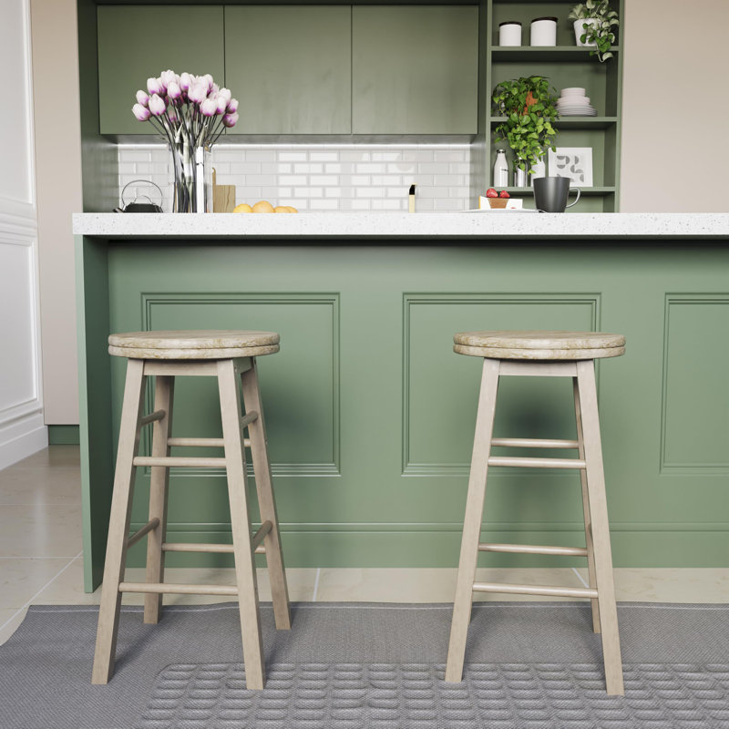 Swivel Solid Wood Counter Stool, Wood Seat/Wood Frame