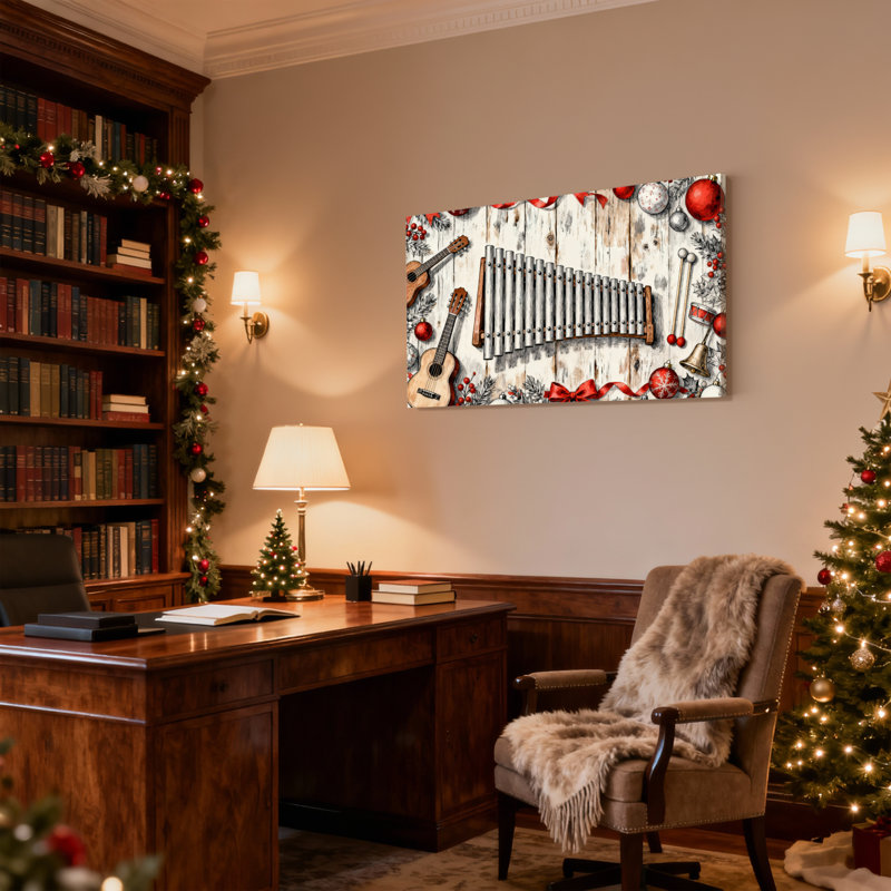 Ensemble de 3 reproductions d'art sur toile, "Christmas Christmas Instruments and Decorations", H 20 po x l 30 po