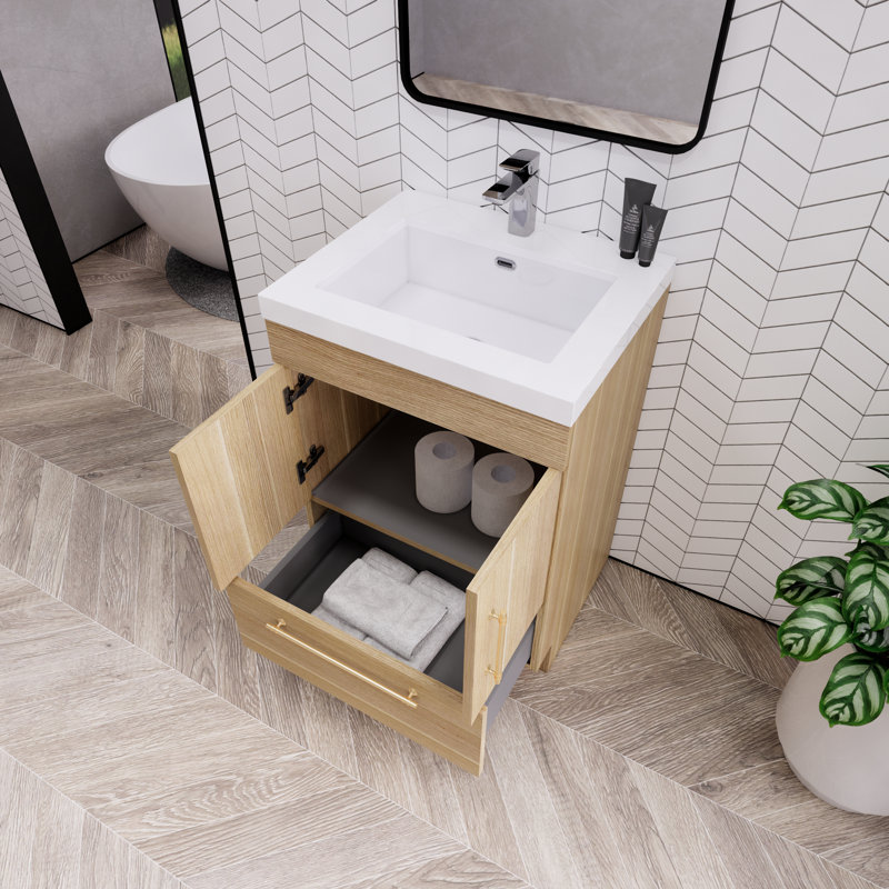 Spring 24" Single Bathroom Vanity, Champagne Oak