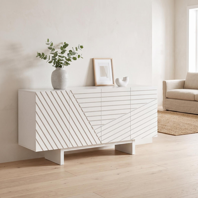 Buffet de 63 po en bois rétro, Crème