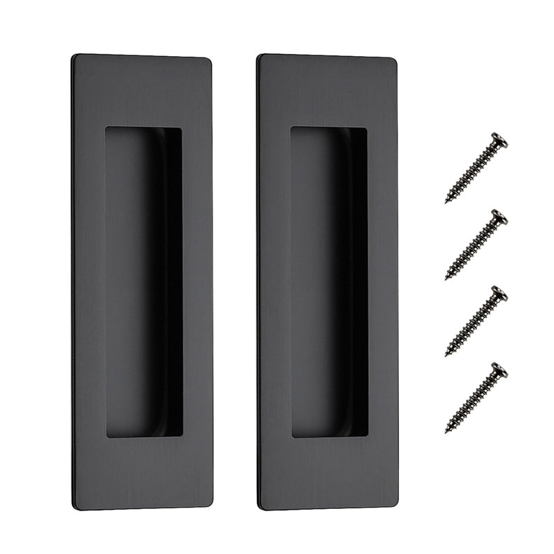 Paquet de 8 poignées de porte encastrées, poignées rectangulaires encastrées 4,72 po pour garde-robe coulissante et portes de grange, poignées noires encastrées