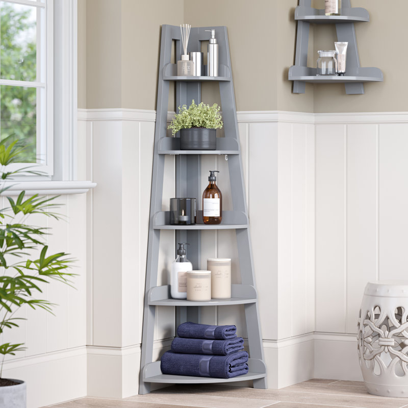 Gray 5-Tier MDF Corner Ladder Shelf for Small Spaces