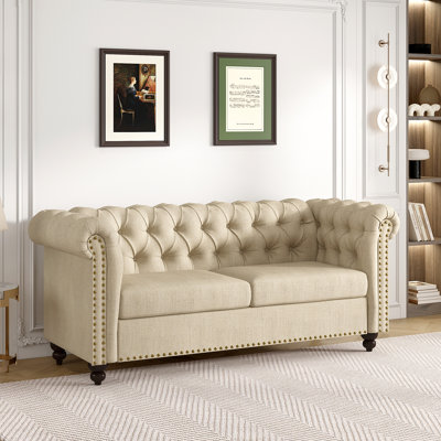 Carlene 3 Seater Linen Chesterfield Sofa