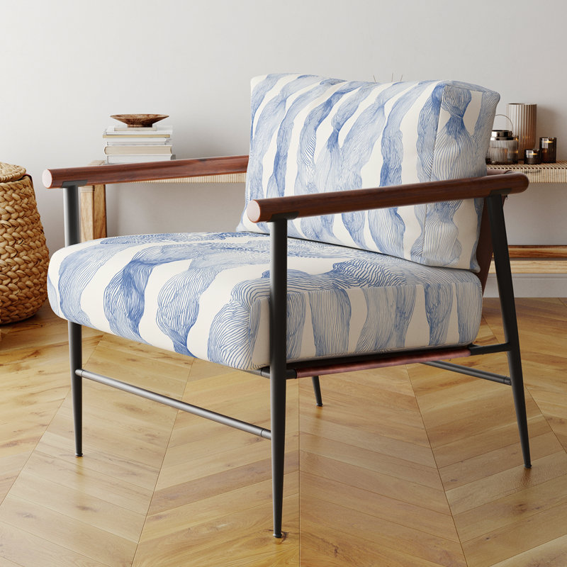 Chaise d'appoint abstraite - fauteuil bleu Beachy Line, Bras ronds bruns