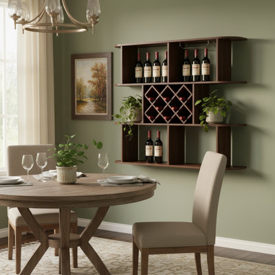 3-tier Floating Wine Rack Shelf with Wine Glass Holder by Hokku Designs