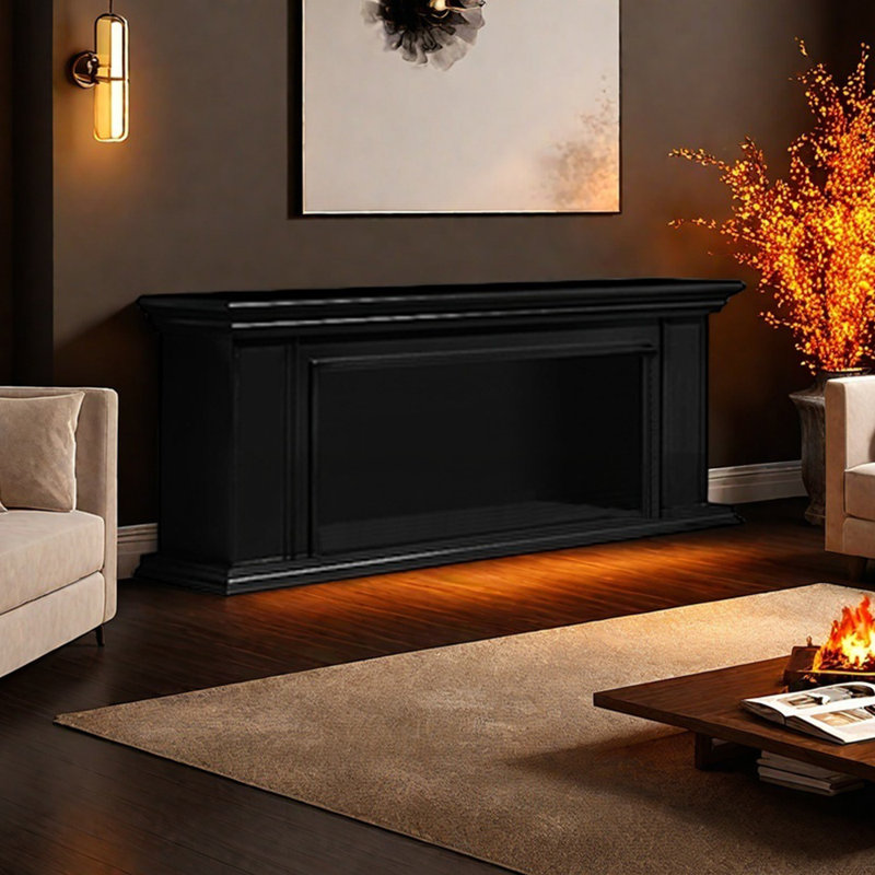 Meuble télé American Fireplace, L 59,06 po, Noir, noir, noir, noir
