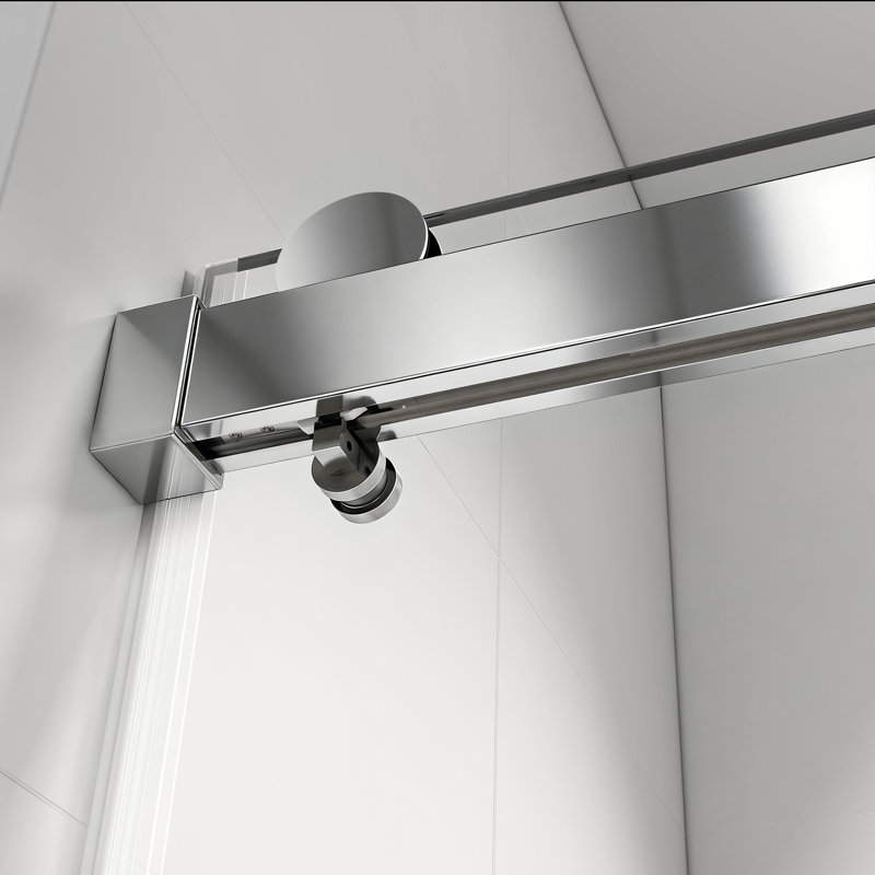 Porte de douche coulissante simple sans cadre à fermeture en douceur de 56 à 60 po x H 76 po, verre trempé 1/4 po (6 mm) avec revêtement antidéflagrant, chrome 