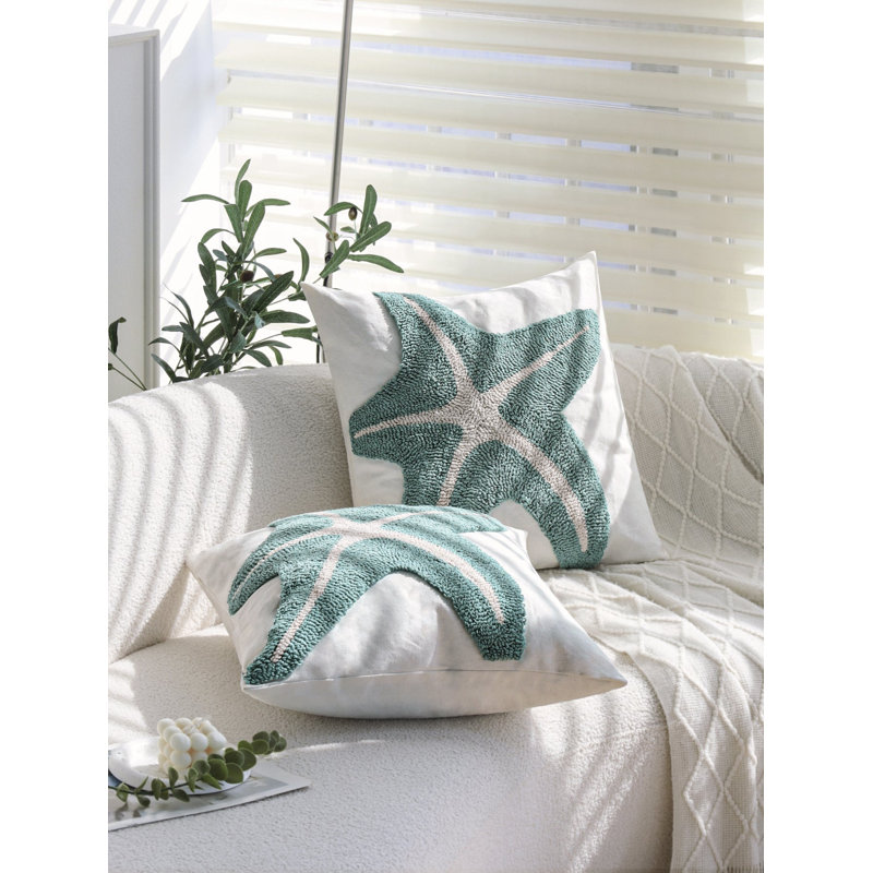 Housse de coussin capitonnée de style bord de mer avec garniture de 45,7 cm x 45,7 cm, Starfish