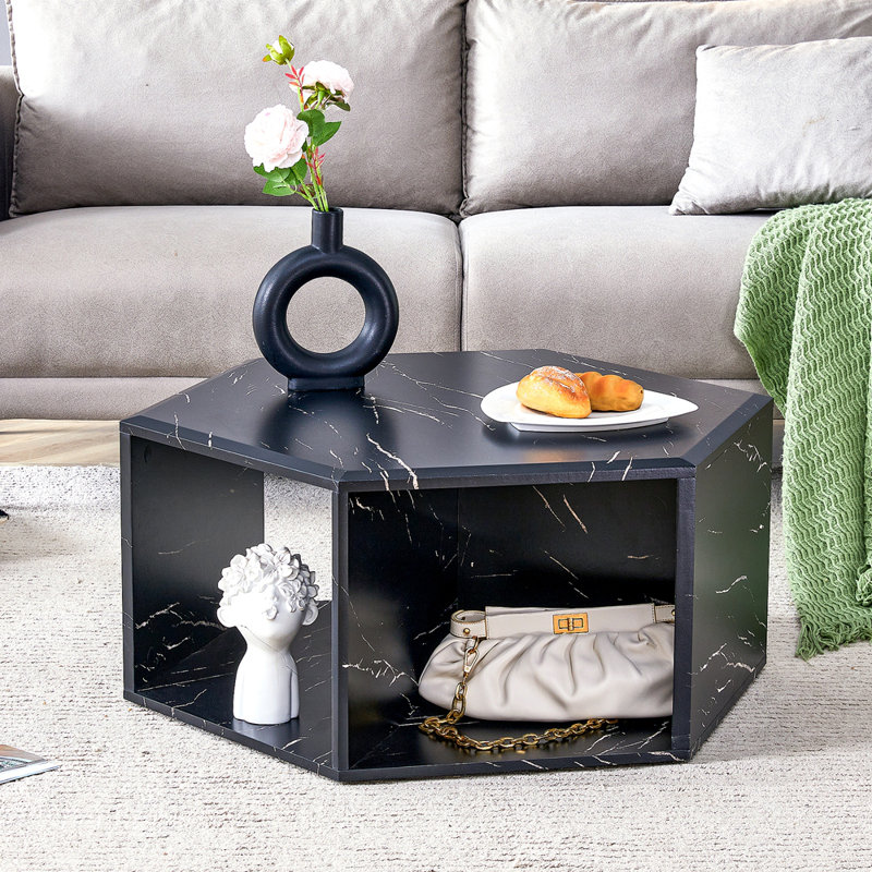 Table basse hexagonale, Noir, noir, noir, noir, H 14 po x L 25 po x l 21,6 po