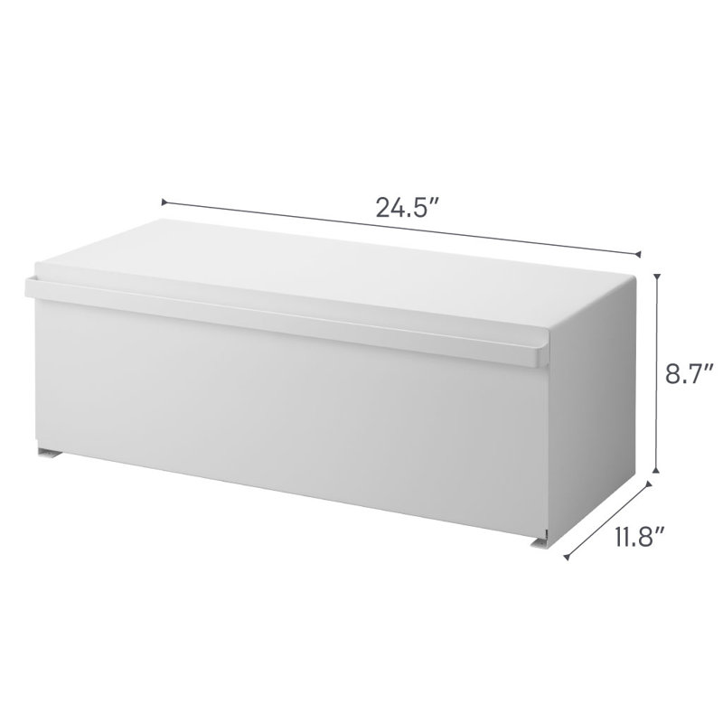 Wide White Steel Bread Box with Magnetic Door
