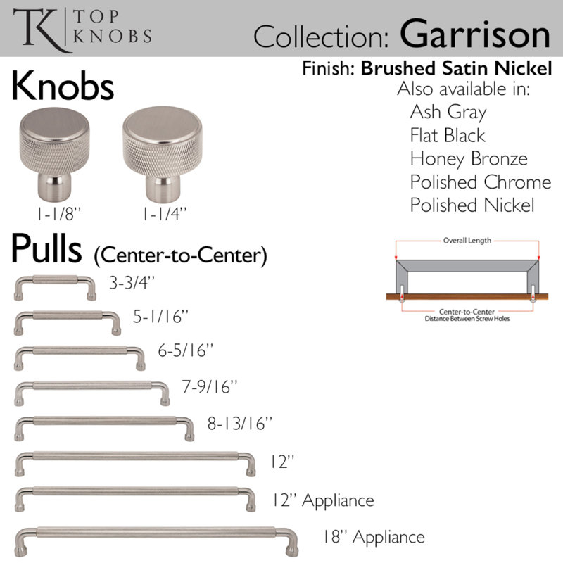 Garrison 3 3/4" Center To Center Bar Pull, Brushed Satin Nickel, 12" Center To Center