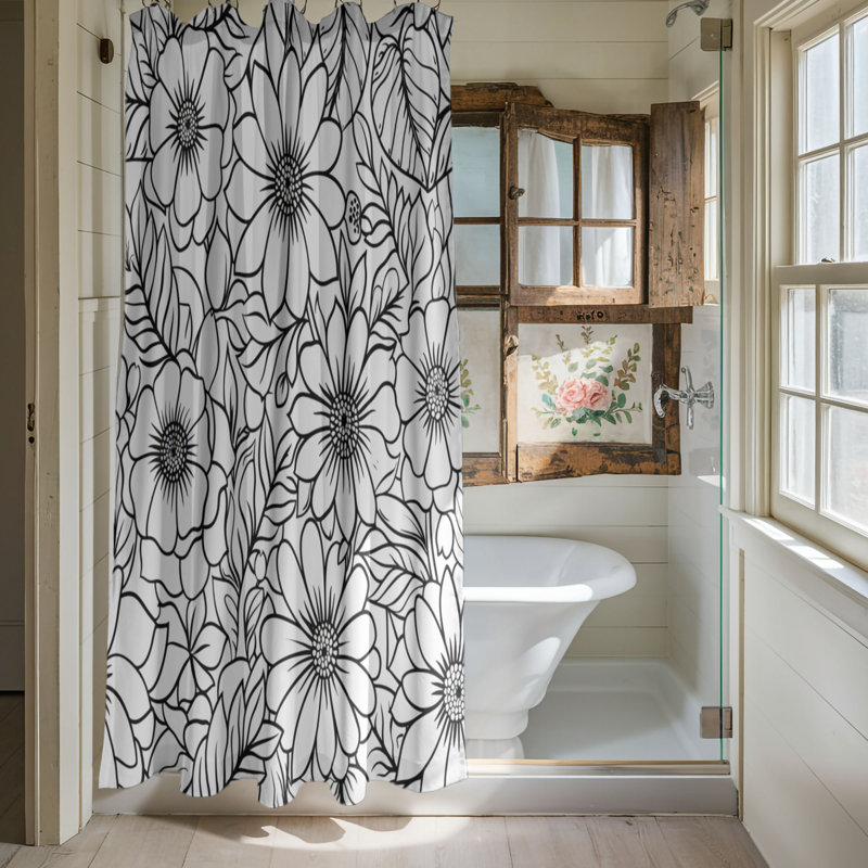 Motif floral monochrome - rideau de douche standard 1 pièce, H 74 po x l 71 po