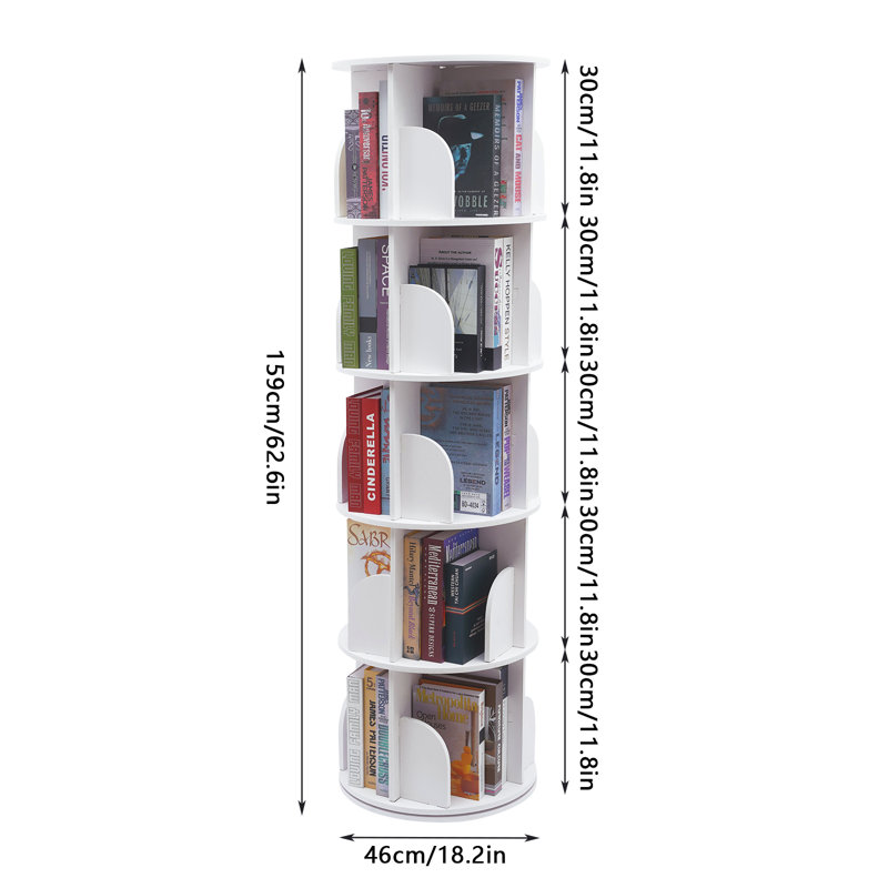 Kuerten 38.2" H x 18" W (3-tier)/62.6"H x 18"W (5-tier) 360°Rotating Corner Bookcase , (5 Shelves) 62.6" H x 18" W x 18" D