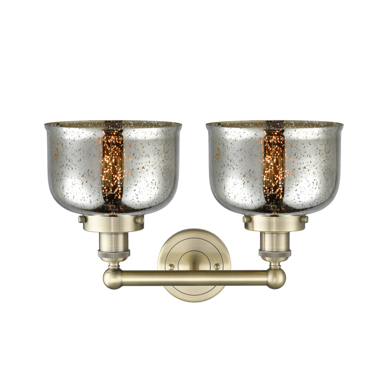 Éclairage pour meuble-lavabo à 2 lumières à intensité variable Arlester, Laiton antique, Argent mercuré plaqué