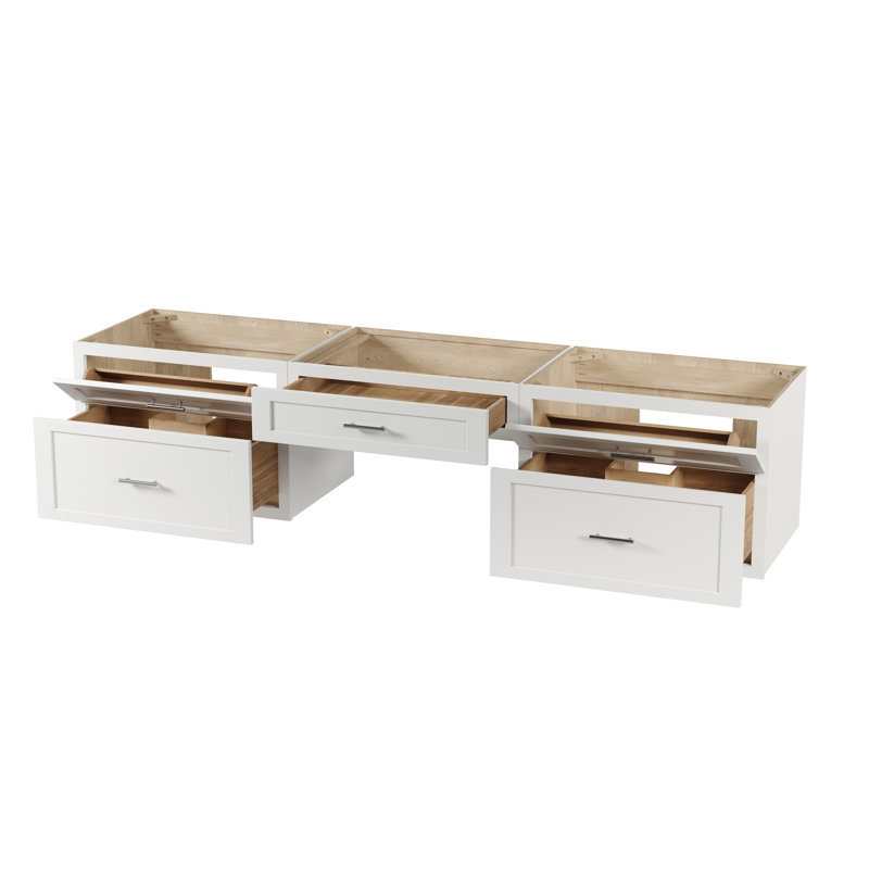 Ensemble de meuble-lavabo mural flottant double 90 po avec bureau Disar, Blanc