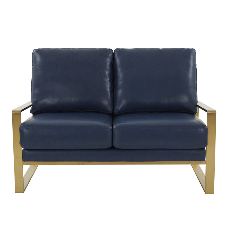 Causeuse moderne en simili cuir Gratiano, Similicuir bleu marine