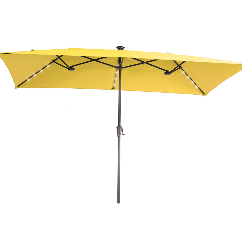 Parasol à DEL double face 11 pi x 7 pi avec auvent résistant aux rayons UV et manivelle, Jaune