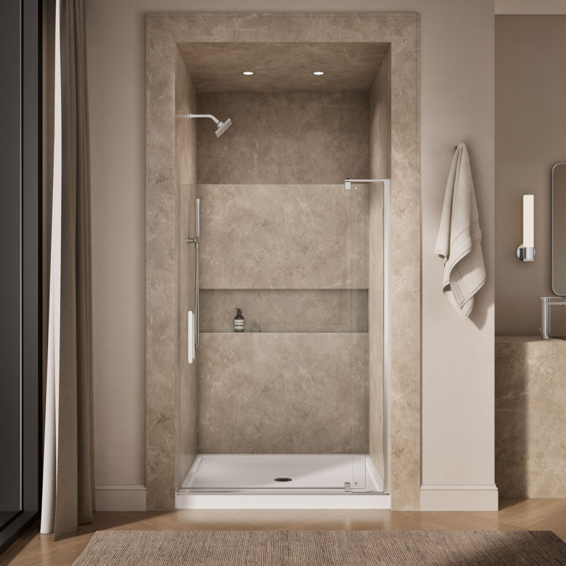 Revel 48'' x 70'' Pivot Shower Door with CleanCoat Technology, Bright Polished Silver, Crystal Clear