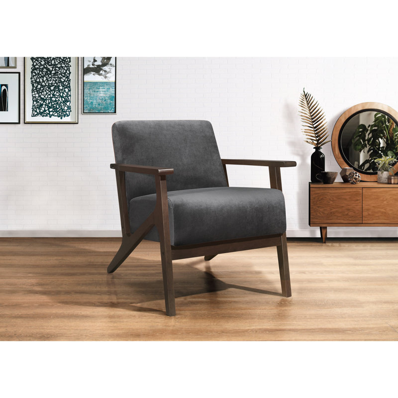 Siège gris foncé de style Mid-Century avec ressorts ensachés et structure en bois d'hévéa massif