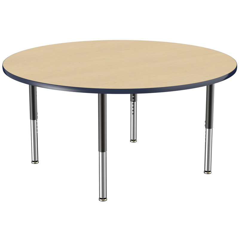 Table ronde à hauteur réglable, H 24 po x L 60 po x l 60 po, Érable / bleu marine, Super