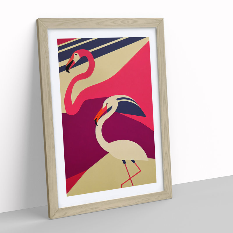 Flamingos - Wall Art, 64cm H x 46cm W x 2cm D, Oak Framed Paper