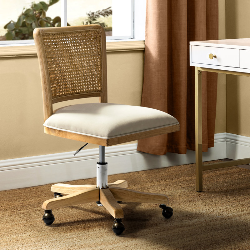 Achel Modern Armless Swivel Office Chair with Rattan Back, Beige
