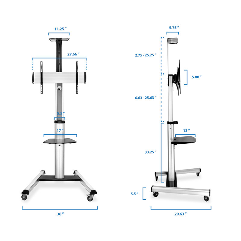 Mount-It Mobile TV Stand for Flat Screen TVs | Height Adjustable Rolling TV Cart for 32 - 70 in.