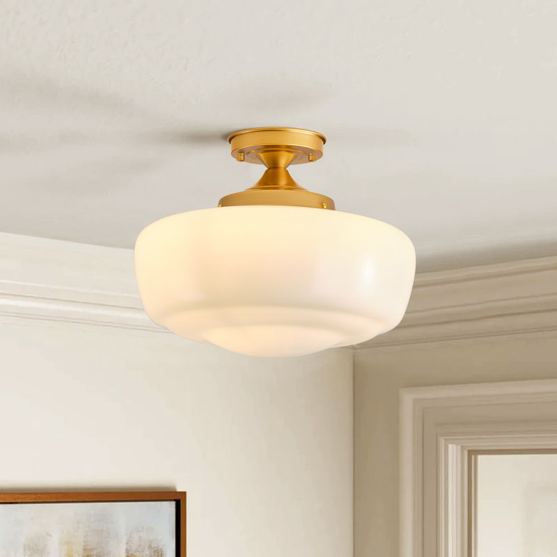 1-Lamp Round milky white glass dimmable iron ceiling light
