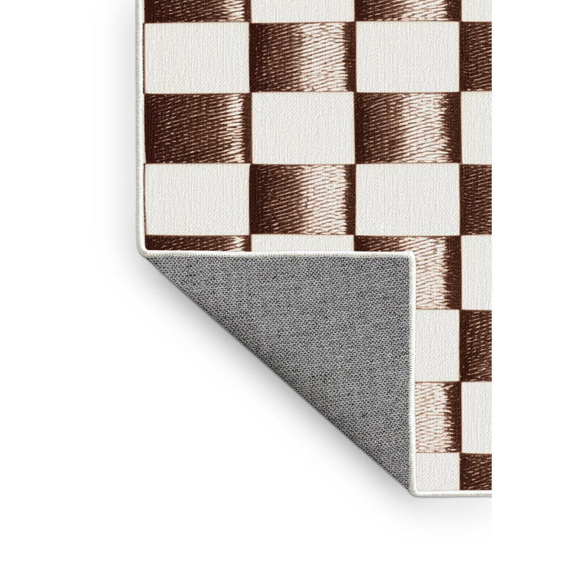 Tapis beige à carreaux lavable à la machine, Rectangle 3 pi x 5 pi