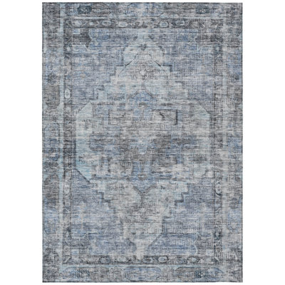 Machine Washable Indoor/Outdoor Xhevrie Blue Rug
