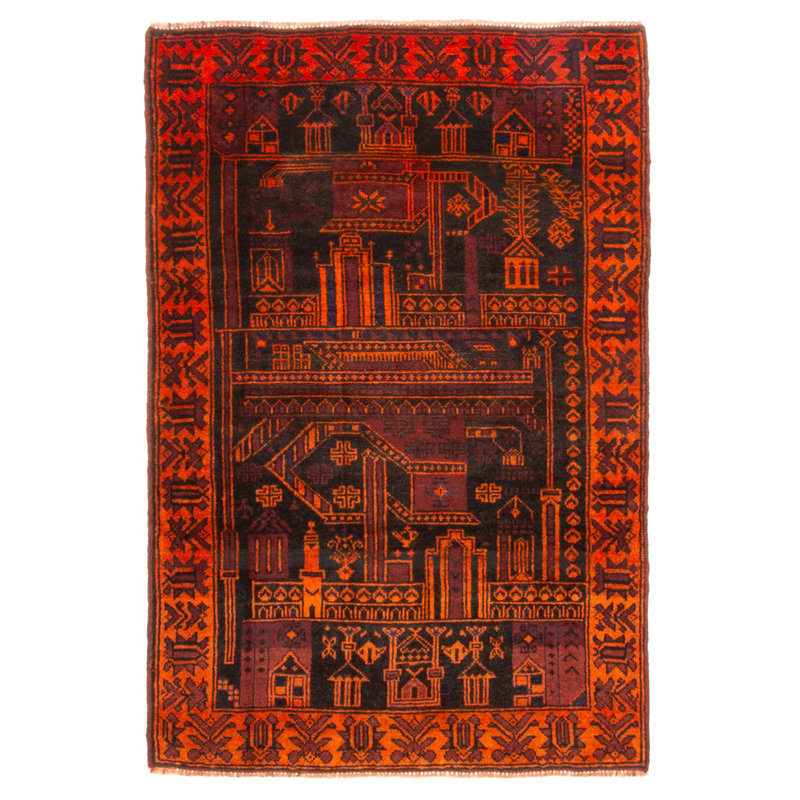 Tapis noir Teimani 3 pi 4 po x 4 pi 11 po