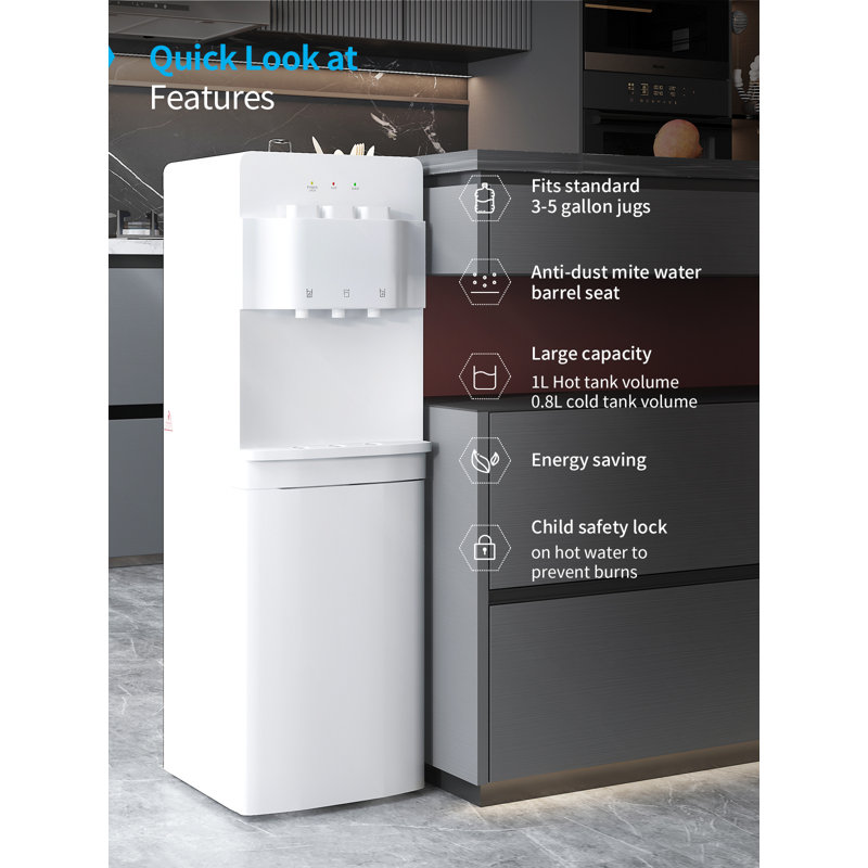 White 41'' Bottom Loading Water Dispenser with Hot and Cold Settings