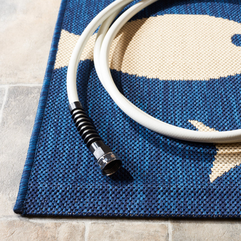 Tapis intérieur / extérieur bleu marine / beige Avani, Carré 5 pi 3 po