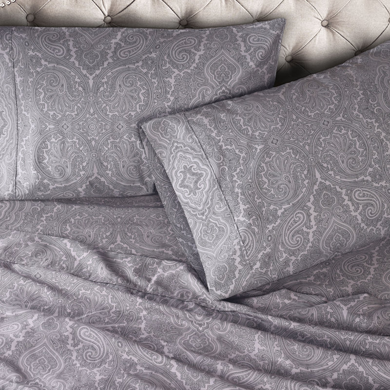 Dark Grey Cotton-Blend Paisley Full/Queen Duvet Cover Set